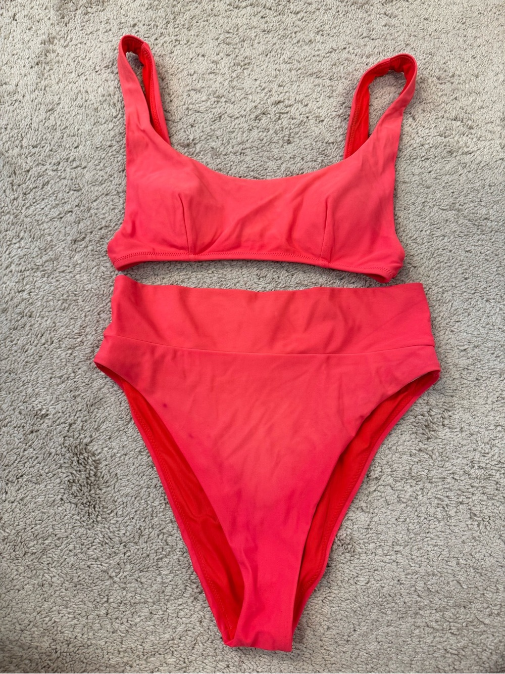 Aerie Coral Bikini Set - Scoop Top SMALL + High Cut Cheeky Bottom MEDIUM